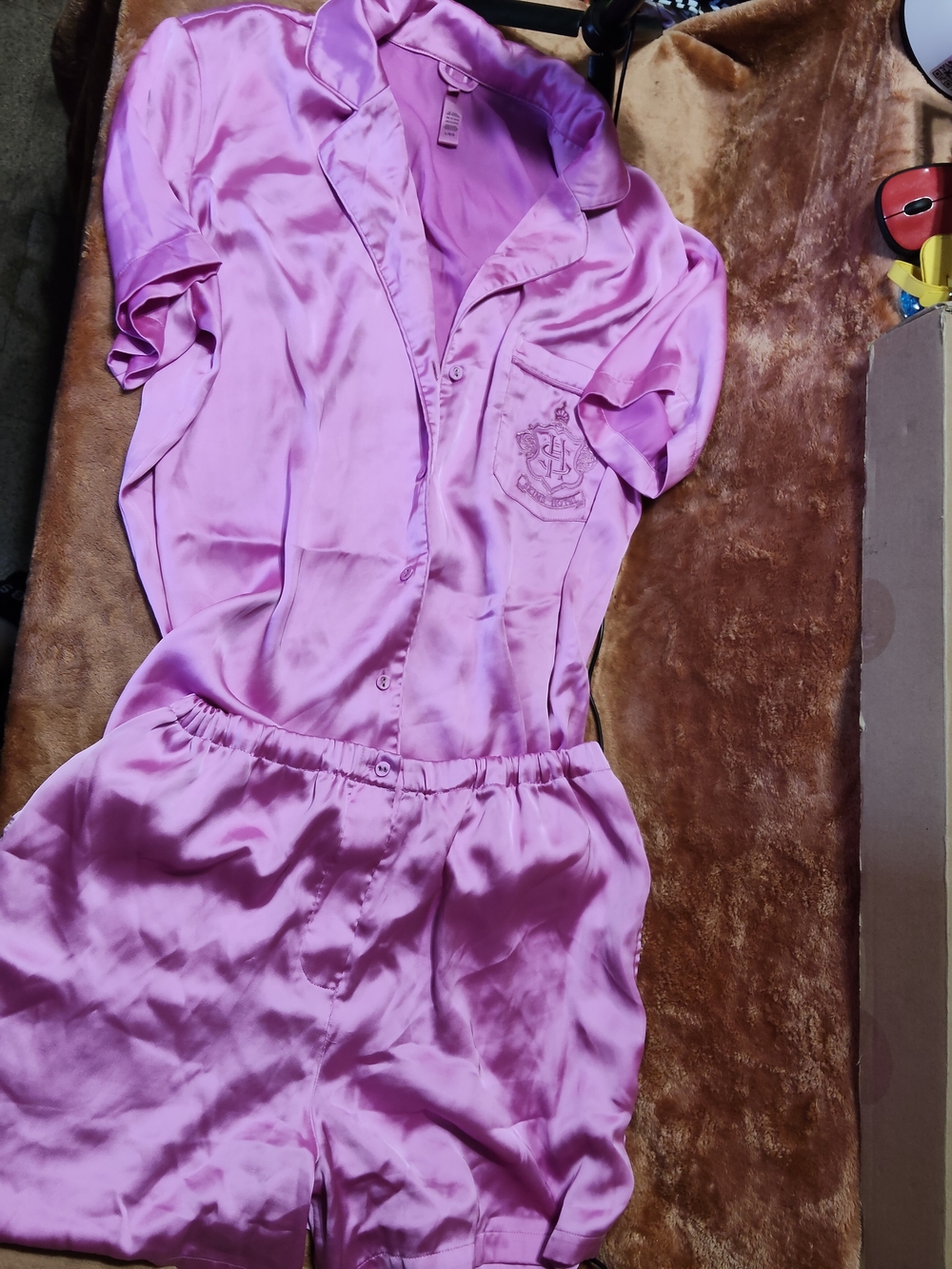 Champs Pink Satin Short Sleeve Romper Pajama